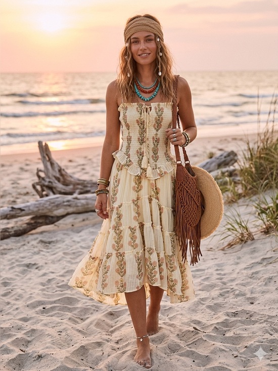 Free People Dresses & Skirts - FREE PEOPLE Alejandra Midi Dress/Cloud Combo size small